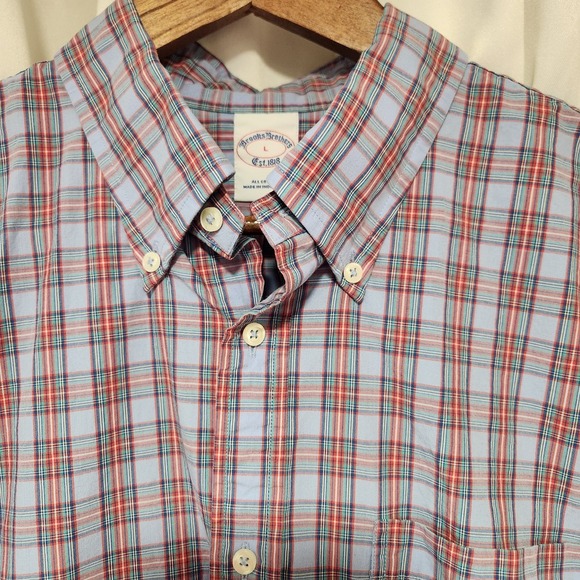Men's BROOKS BROTHERS Blue Or Lavender‎ Red Blue Sleeve Shirt Size L - Picture 2 of 3